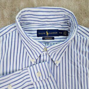 Ralph Lauren Shirt Performance Button-Down Nylon Striped Long Sleeve Mens Size M